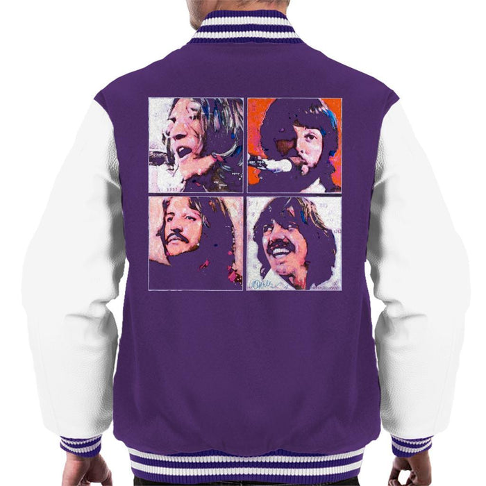 Sidney Maurer Original Portrait Of The Beatles Let It Be Mens Varsity Jacket - Small / Purple/White - Mens Varsity Jacket