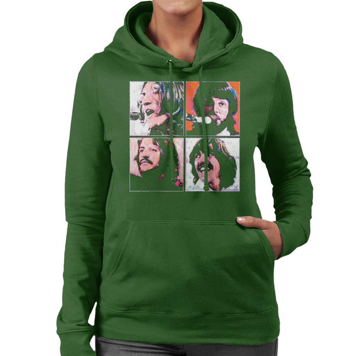 Sidney Maurer Original Portrait Of The Beatles Let It Be Womens Hooded Sweatshirt - Small / Bottle Green - Womens Hooded Sweatshirt