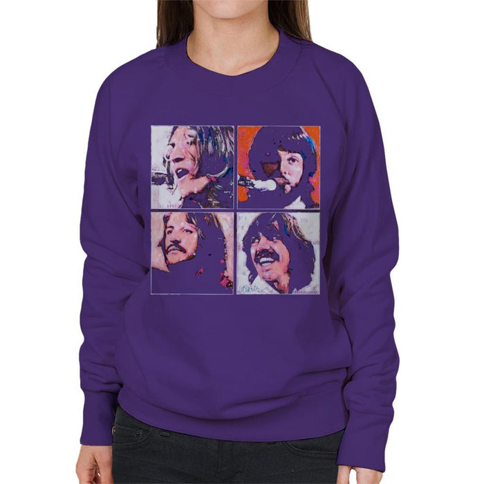 Sidney Maurer Original Portrait Of The Beatles Let It Be Womens Sweatshirt - Small / Purple - Womens Sweatshirt
