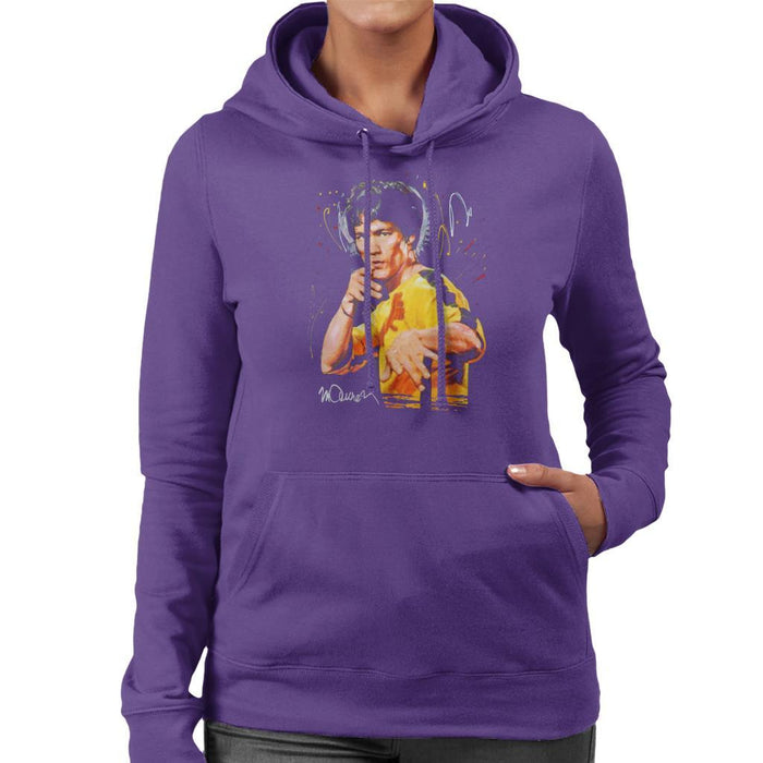 Sidney Maurer Original Portrait Of Bruce Lee Game Of Death Womens Hooded Sweatshirt - Small / Purple - Womens Hooded Sweatshirt