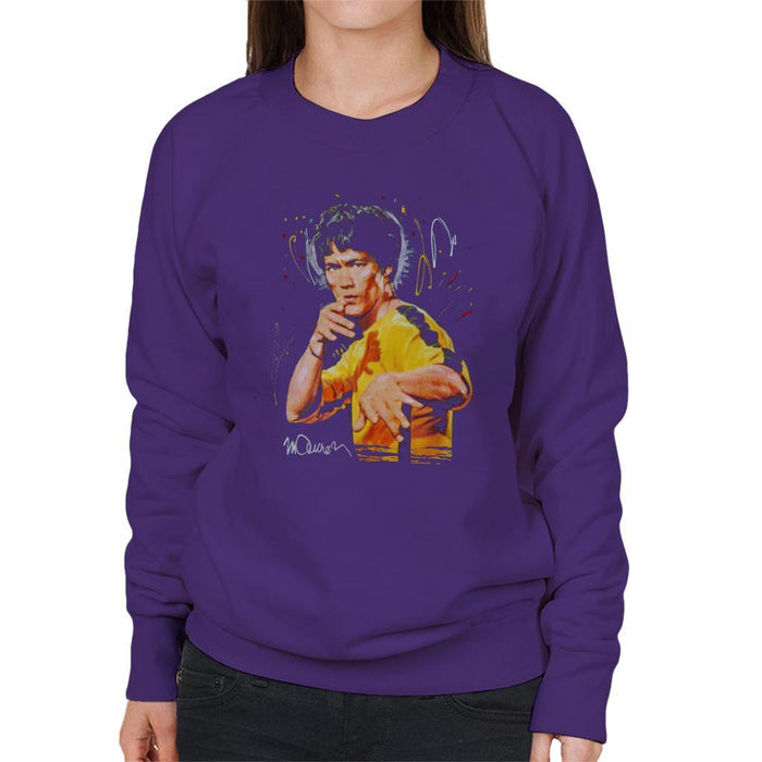 Sidney Maurer Original Portrait Of Bruce Lee Game Of Death Womens Sweatshirt - Small / Purple - Womens Sweatshirt