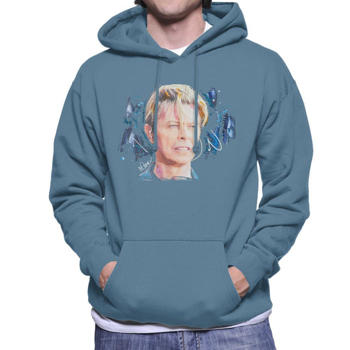 Sidney Maurer Original Portrait Of David Bowie Live Mens Hooded Sweatshirt - Small / Indigo Blue - Mens Hooded Sweatshirt