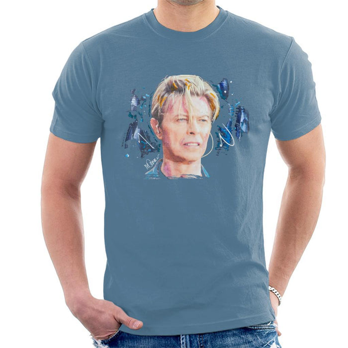 Sidney Maurer Original Portrait Of David Bowie Live Mens T-Shirt - Small / Indigo Blue - Mens T-Shirt