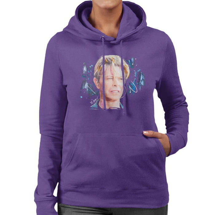Sidney Maurer Original Portrait Of David Bowie Live Womens Hooded Sweatshirt - Small / Purple - Womens Hooded Sweatshirt