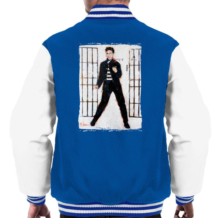 Sidney Maurer Original Portrait Of Elvis Presley Jailhouse Rock Mens Varsity Jacket - Small / Royal/White - Mens Varsity Jacket