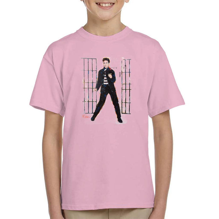 Sidney Maurer Original Portrait Of Elvis Presley Dark Jailhouse Rock Kids T-Shirt - Light Pink / X-Small (3-4 yrs) - Kids Boys T-Shirt