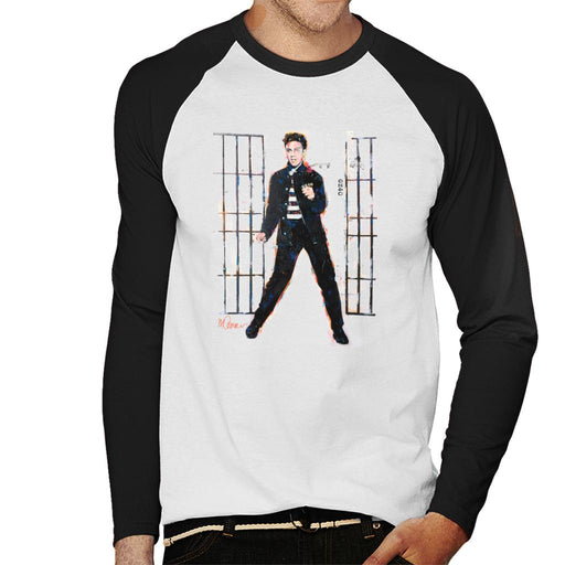 Sidney Maurer Original Portrait Of Elvis Presley Dark Jailhouse Rock Men's Baseball Long Sleeved T-Shirt