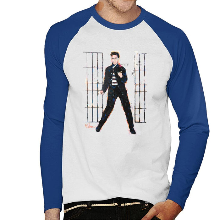 Sidney Maurer Original Portrait Of Elvis Presley Dark Jailhouse Rock Men's Baseball Long Sleeved T-Shirt