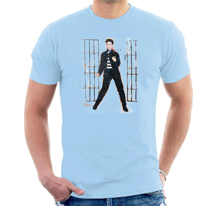 Sidney Maurer Original Portrait Of Elvis Presley Dark Jailhouse Rock Mens T-Shirt - Sky Blue / Small - Mens T-Shirt