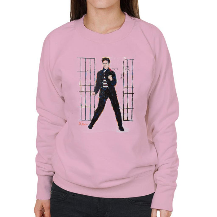 Sidney Maurer Original Portrait Of Elvis Presley Dark Jailhouse Rock Womens Sweatshirt - Light Pink / Small - Womens Sweatshirt