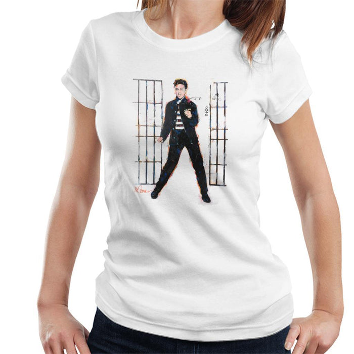 Sidney Maurer Original Portrait Of Elvis Presley Dark Jailhouse Rock Womens T-Shirt - Womens T-Shirt