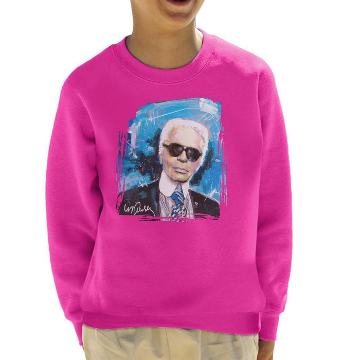 Sidney Maurer Original Portrait Of Karl Lagerfeld Kids Sweatshirt - X-Small (3-4 yrs) / Hot Pink - Kids Boys Sweatshirt
