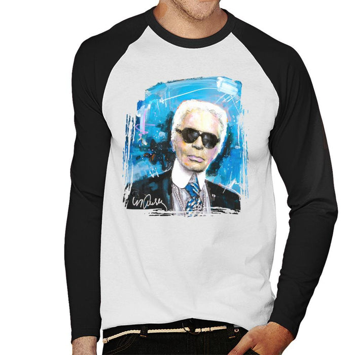 Sidney Maurer Original Portrait Of Karl Lagerfeld Mens Baseball Long Sleeved T-Shirt - Mens Baseball Long Sleeved T-Shirt