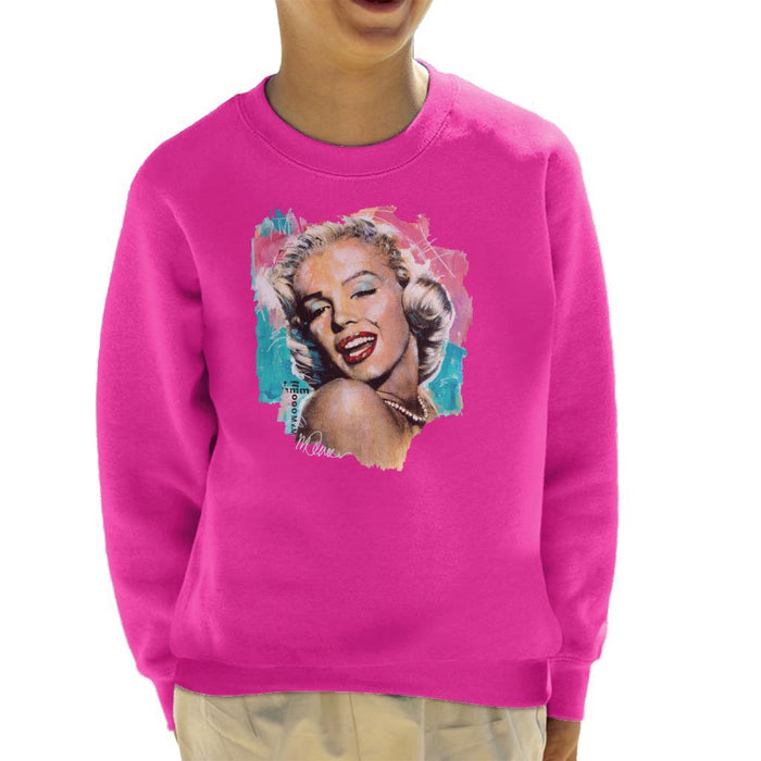 Sidney Maurer Original Portrait Of Marilyn Monroe Lipstick Kids Sweatshirt - X-Small (3-4 yrs) / Hot Pink - Kids Boys Sweatshirt