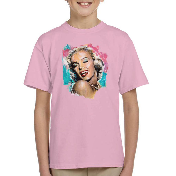 Sidney Maurer Original Portrait Of Marilyn Monroe Lipstick Kids T-Shirt - X-Small (3-4 yrs) / Light Pink - Kids Boys T-Shirt