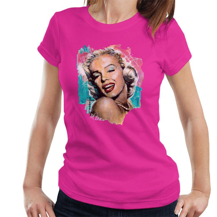 Sidney Maurer Original Portrait Of Marilyn Monroe Lipstick Womens T-Shirt - Small / Hot Pink - Womens T-Shirt