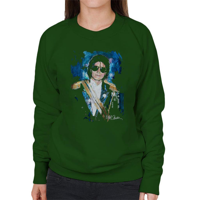 Sidney Maurer Original Portrait Of Michael Jackson 1984 Grammys Womens Sweatshirt - Small / Bottle Green - Womens Sweatshirt