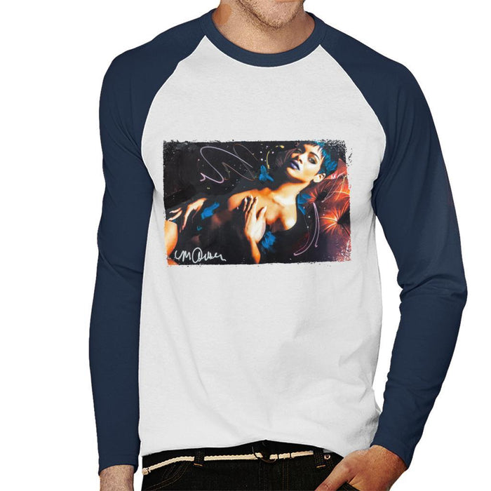 Sidney Maurer Original Portrait Of Rihanna White Mens Baseball Long Sleeved T-Shirt - Mens Baseball Long Sleeved T-Shirt