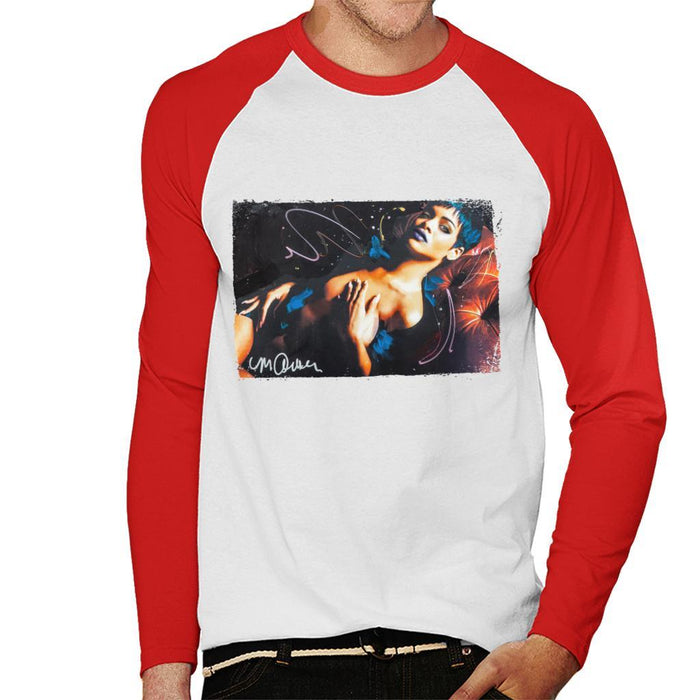 Sidney Maurer Original Portrait Of Rihanna White Mens Baseball Long Sleeved T-Shirt - Mens Baseball Long Sleeved T-Shirt