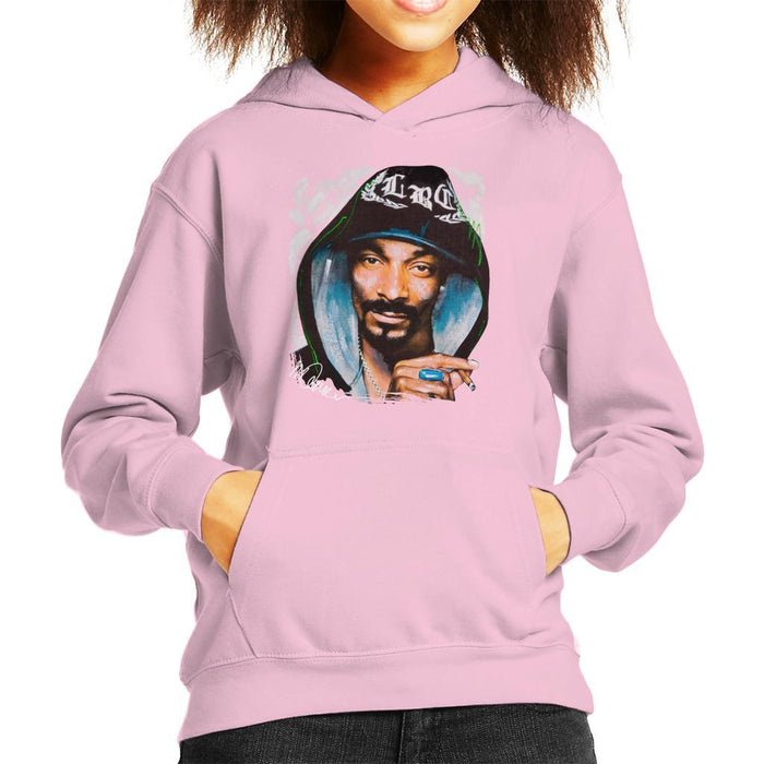 Sidney Maurer Original Portrait Of Snoop Dogg Smoking Kids Hooded Sweatshirt - X-Small (3-4 yrs) / Light Pink - Kids Boys Hooded Sweatshirt