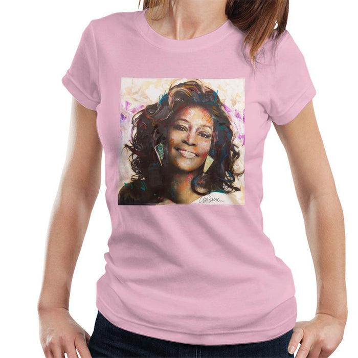 Sidney Maurer Original Portrait Of Whitney Houston Triangle Earrings Womens T-Shirt - Small / Light Pink - Womens T-Shirt