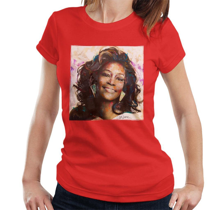 Sidney Maurer Original Portrait Of Whitney Houston Triangle Earrings Womens T-Shirt - Womens T-Shirt