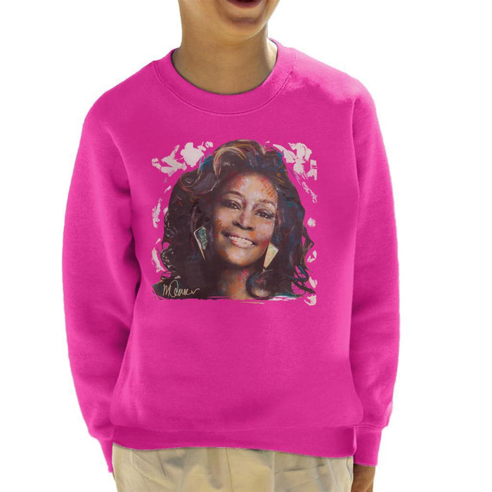 Sidney Maurer Original Portrait Of Whitney Houston White Kids Sweatshirt - X-Small (3-4 yrs) / Hot Pink - Kids Boys Sweatshirt