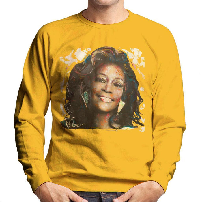 Sidney Maurer Original Portrait Of Whitney Houston White Mens Sweatshirt - Small / Gold - Mens Sweatshirt