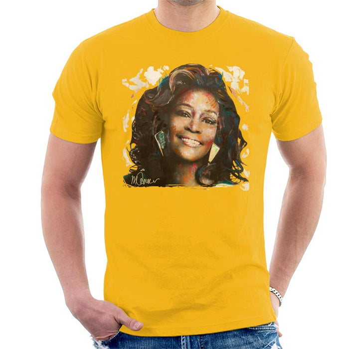 Sidney Maurer Original Portrait Of Whitney Houston White Mens T-Shirt - Small / Gold - Mens T-Shirt