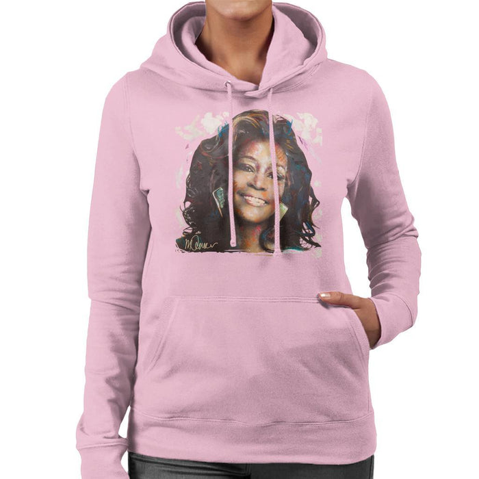 Sidney Maurer Original Portrait Of Whitney Houston White Womens Hooded Sweatshirt - Small / Light Pink - Womens Hooded Sweatshirt
