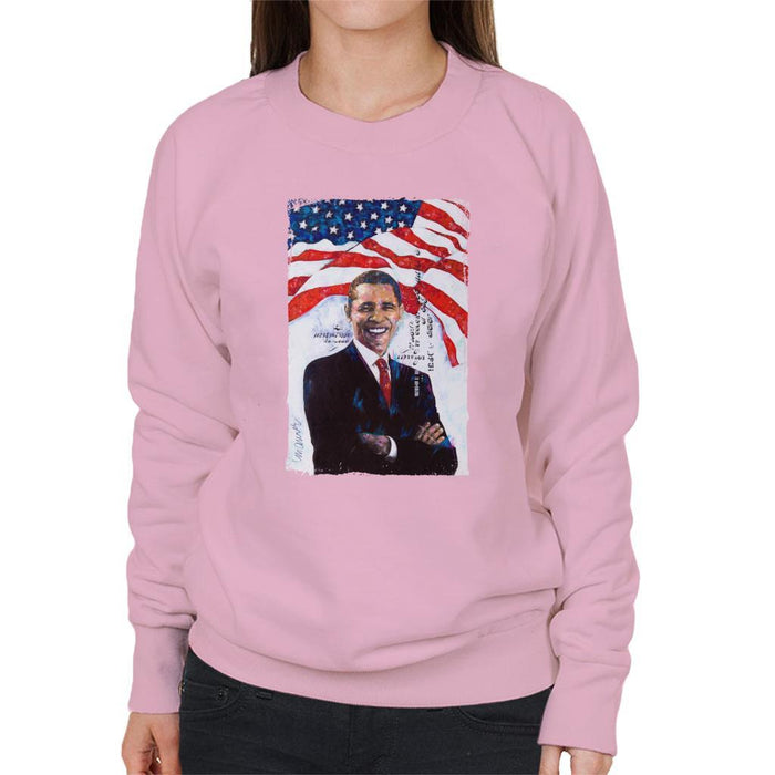 Sidney Maurer Original Portrait Of Barack Obama Womens Sweatshirt - Small / Light Pink - Womens Sweatshirt