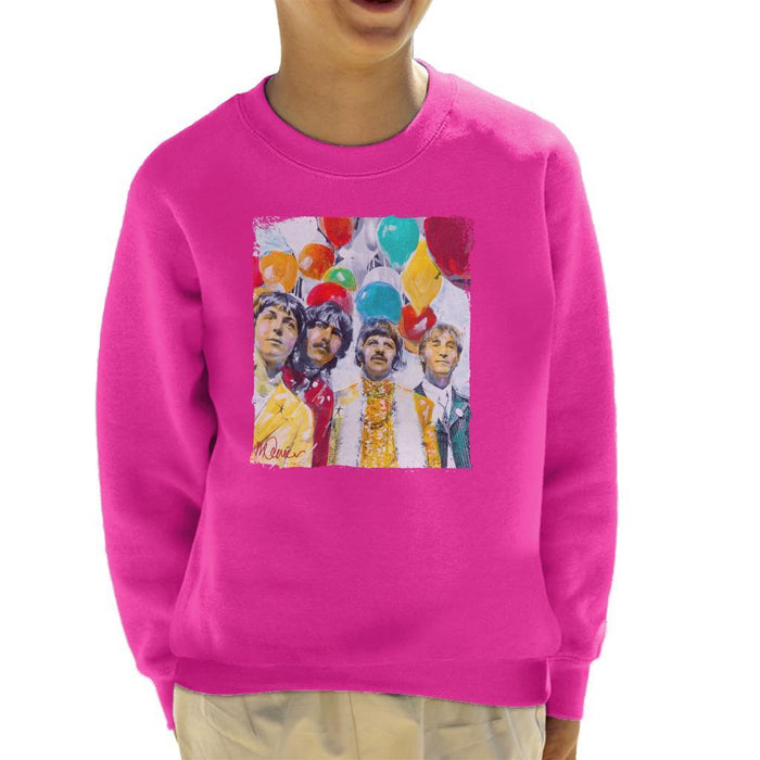 Sidney Maurer Original Portrait Of The Beatles Sgt Peppers 1967 Kids Sweatshirt - Hot Pink / X-Small (3-4 yrs) - Kids Boys Sweatshirt