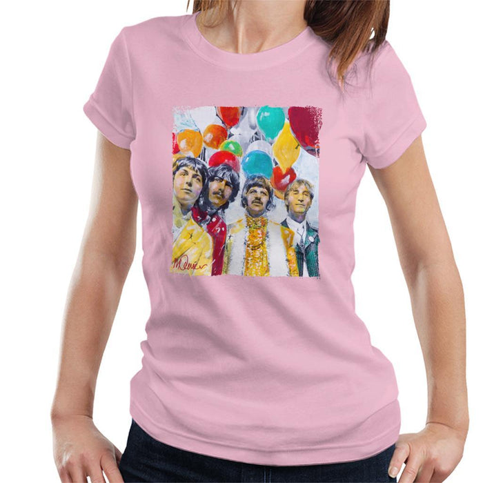 Sidney Maurer Original Portrait Of The Beatles Sgt Peppers 1967 Womens T-Shirt - Light Pink / Small - Womens T-Shirt