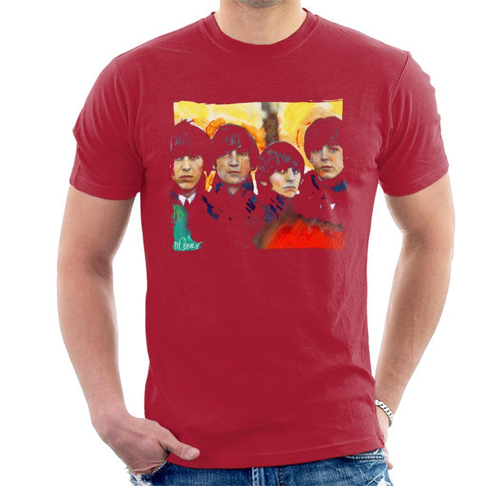 Sidney Maurer Original Portrait Of The Beatles Bowl Cuts Mens T-Shirt - Small / Cherry Red - Mens T-Shirt