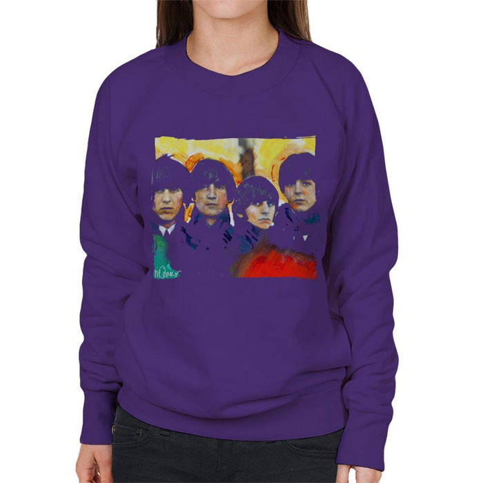 Sidney Maurer Original Portrait Of The Beatles Bowl Cuts Womens Sweatshirt - Small / Purple - Womens Sweatshirt