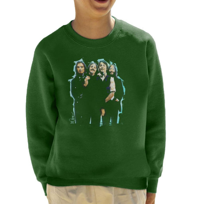 Sidney Maurer Original Portrait Of The Beatles Long Hair Kids Sweatshirt - X-Small (3-4 yrs) / Bottle Green - Kids Boys Sweatshirt