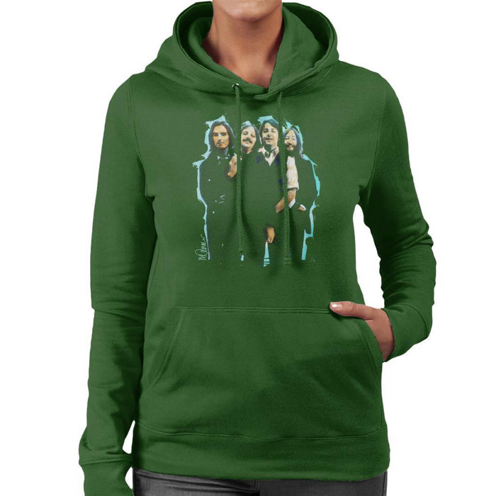 Sidney Maurer Original Portrait Of The Beatles Long Hair Womens Hooded Sweatshirt - Bottle Green / Small - Womens Hooded Sweatshirt