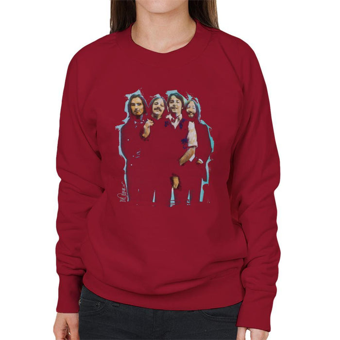 Sidney Maurer Original Portrait Of The Beatles Long Hair Womens Sweatshirt - Cherry Red / Small - Womens Sweatshirt