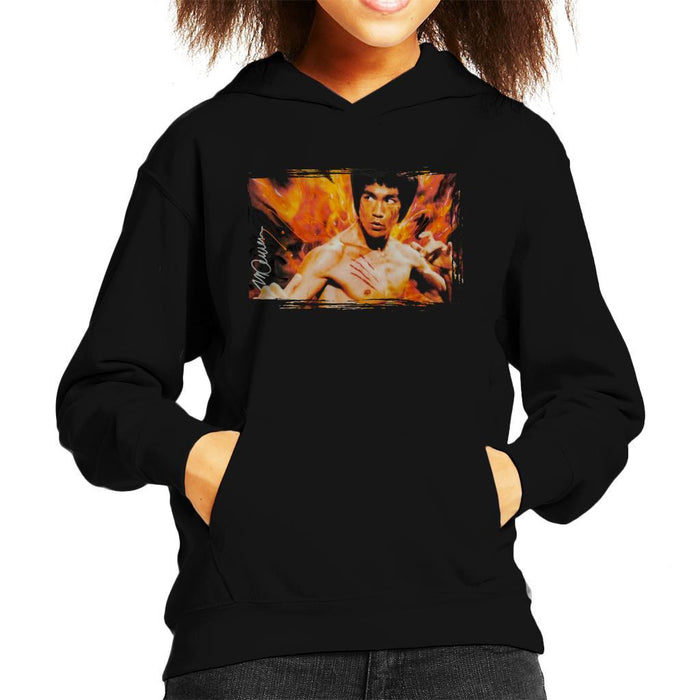 Sidney Maurer Original Portrait Of Bruce Lee Flames Enter The Dragon Kids Hooded Sweatshirt - Kids Boys Hooded Sweatshirt