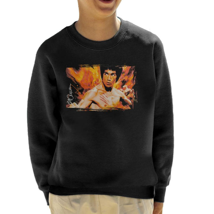 Sidney Maurer Original Portrait Of Bruce Lee Flames Enter The Dragon Kids Sweatshirt - Kids Boys Sweatshirt