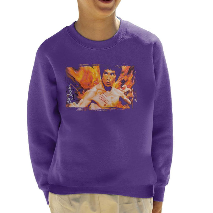 Sidney Maurer Original Portrait Of Bruce Lee Flames Enter The Dragon Kids Sweatshirt - Kids Boys Sweatshirt