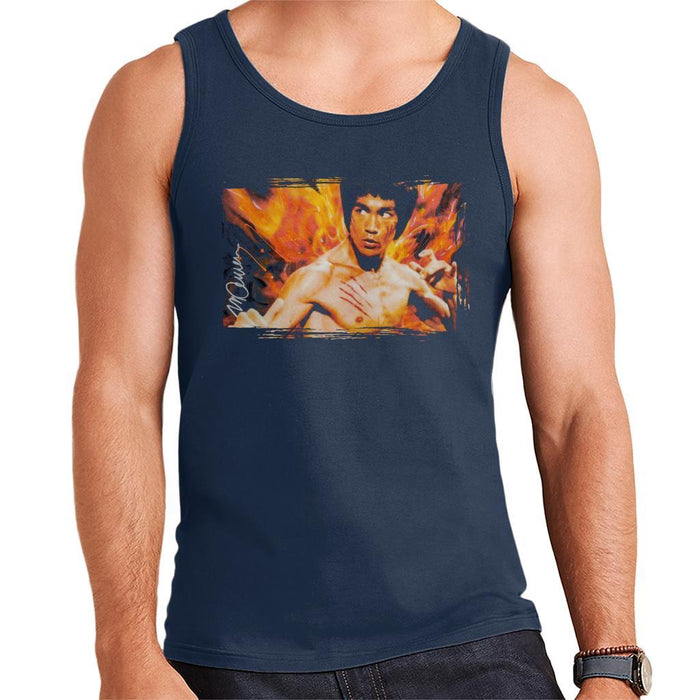 Sidney Maurer Original Portrait Of Bruce Lee Flames Enter The Dragon Mens Vest - Mens Vest