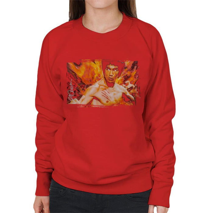 Sidney Maurer Original Portrait Of Bruce Lee Flames Enter The Dragon Womens Sweatshirt - Womens Sweatshirt