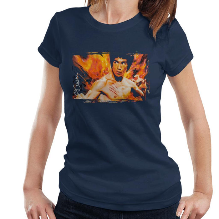 Sidney Maurer Original Portrait Of Bruce Lee Flames Enter The Dragon Womens T-Shirt - Womens T-Shirt