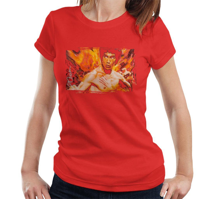 Sidney Maurer Original Portrait Of Bruce Lee Flames Enter The Dragon Womens T-Shirt - Womens T-Shirt