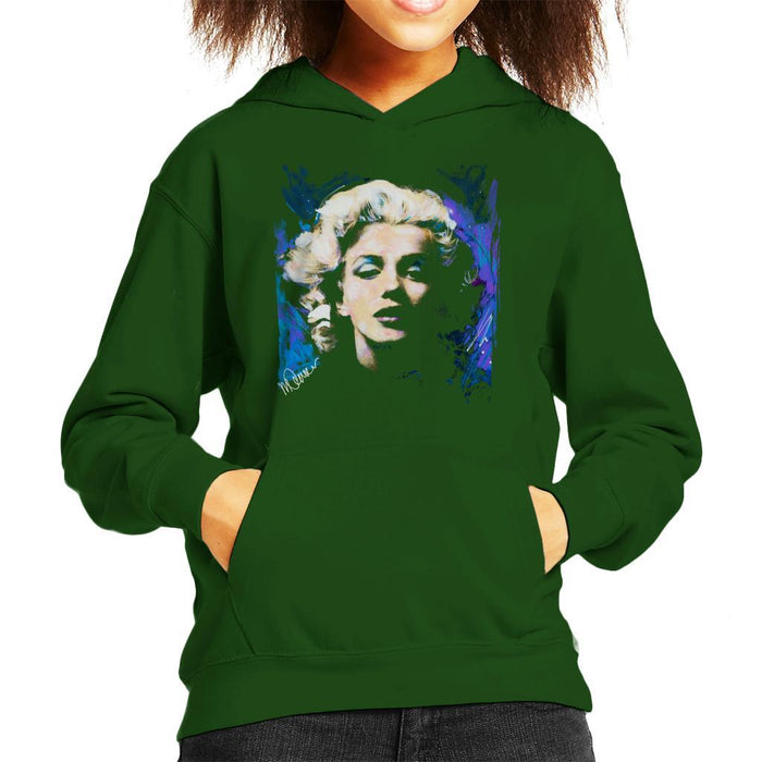 Sidney Maurer Original Portrait Of Marilyn Monroe Short Curls Kids Hooded Sweatshirt - X-Small (3-4 yrs) / Bottle Green - Kids Boys Hooded