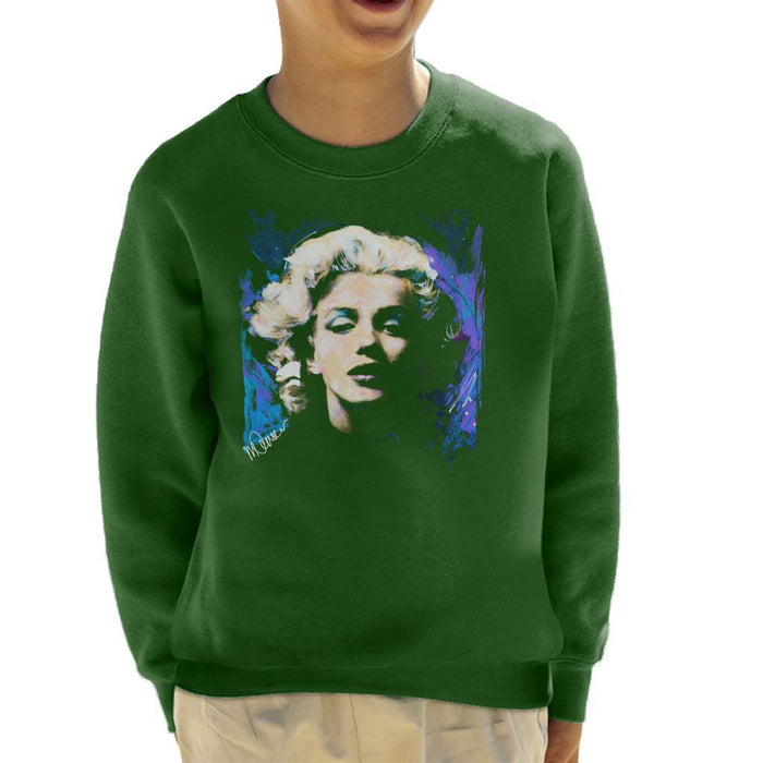 Sidney Maurer Original Portrait Of Marilyn Monroe Short Curls Kids Sweatshirt - X-Small (3-4 yrs) / Bottle Green - Kids Boys Sweatshirt