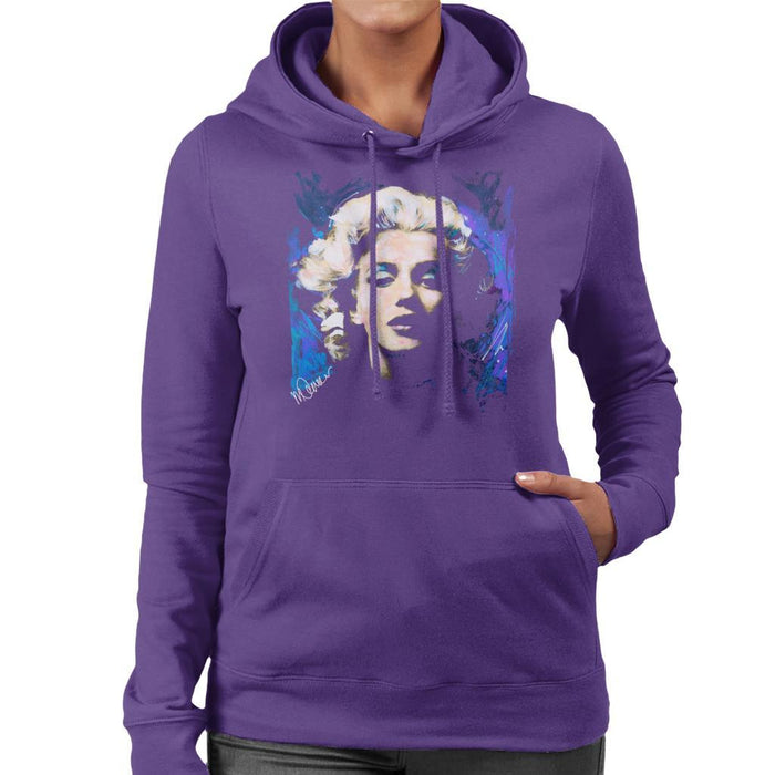 Sidney Maurer Original Portrait Of Marilyn Monroe Short Curls Womens Hooded Sweatshirt - Small / Purple - Womens Hooded Sweatshirt