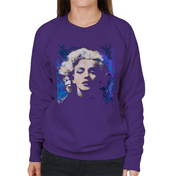 Sidney Maurer Original Portrait Of Marilyn Monroe Short Curls Womens Sweatshirt - Small / Purple - Womens Sweatshirt