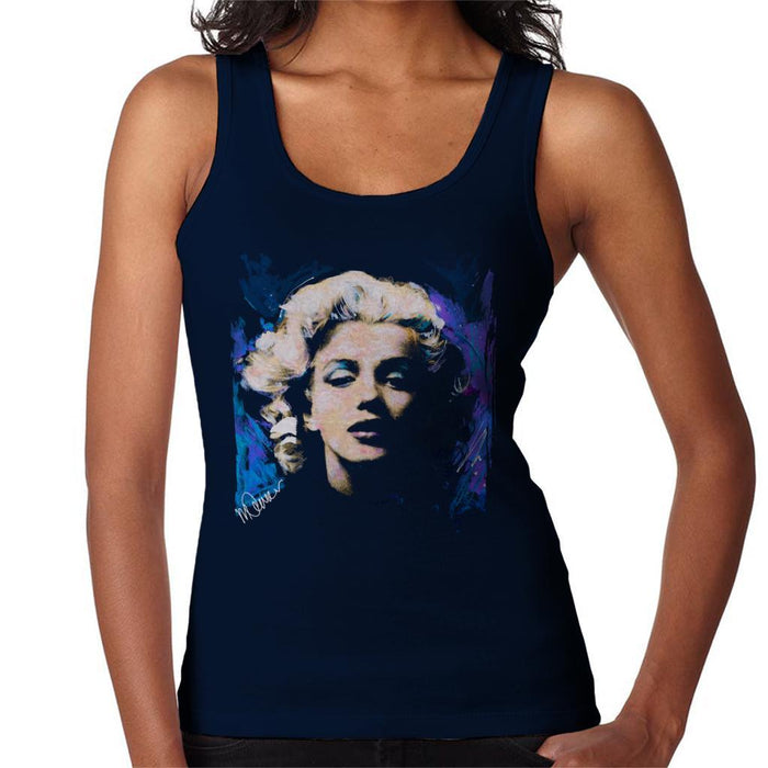 Sidney Maurer Original Portrait Of Marilyn Monroe Short Curls Womens Vest - Small / Navy Blue - Womens Vest